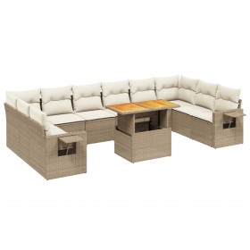 vidaXL 11-tlg. Garten-Sofagarnitur mit Kissen Beige Poly Rattan