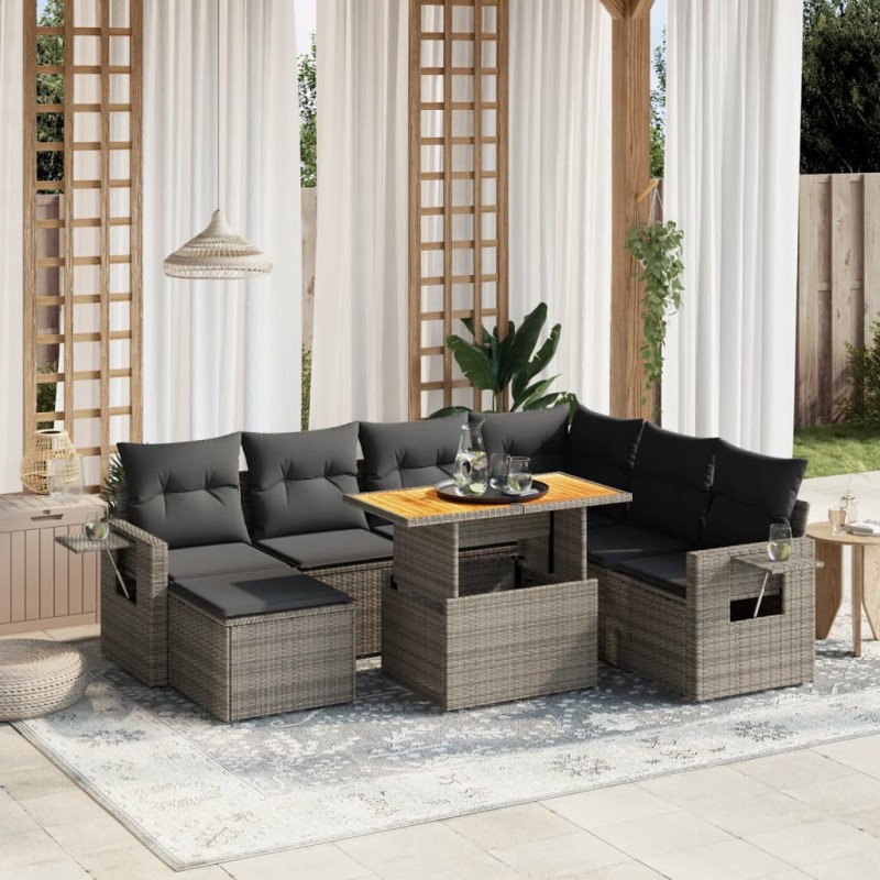 vidaXL 8-tlg. Garten-Sofagarnitur mit Kissen Grau Poly Rattan vidaXL 8-tlg. Garten-Sofagarnitur mit Kissen Grau Poly Rattan