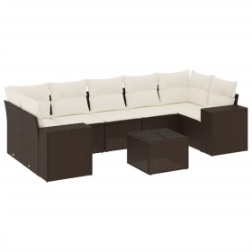 vidaXL 8-tlg. Garten-Sofagarnitur mit Kissen Braun Poly Rattan