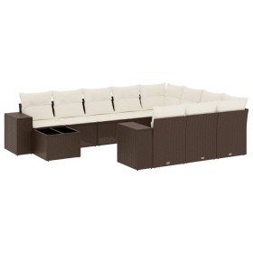 vidaXL 11-tlg. Garten-Sofagarnitur mit Kissen Braun Poly Rattan