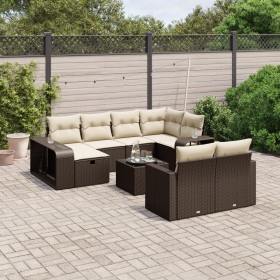 vidaXL 11-tlg. Garten-Sofagarnitur mit Kissen Braun Poly Rattan