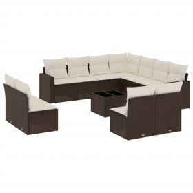 vidaXL 12-tlg. Garten-Sofagarnitur mit Kissen Braun Poly Rattan