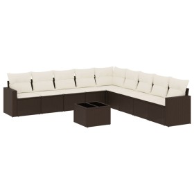 vidaXL 10-tlg. Garten-Sofagarnitur mit Kissen Braun Poly Rattan