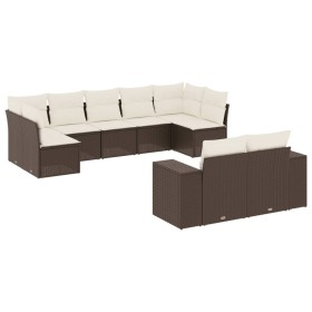 vidaXL 9-tlg. Garten-Sofagarnitur mit Kissen Braun Poly Rattan
