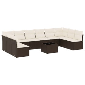 vidaXL 11-tlg. Garten-Sofagarnitur mit Kissen Braun Poly Rattan