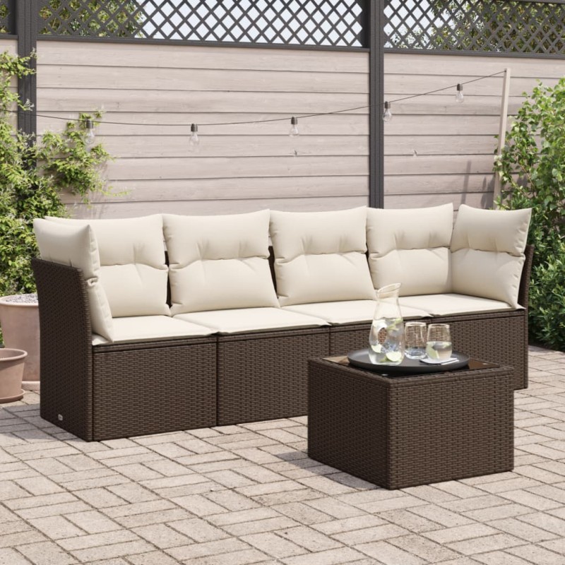 vidaXL 5-tlg. Garten-Sofagarnitur mit Kissen Braun Poly Rattan vidaXL 5-tlg. Garten-Sofagarnitur mit Kissen Braun Poly Rattan