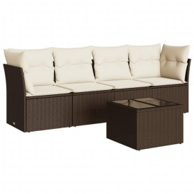 vidaXL 5-tlg. Garten-Sofagarnitur mit Kissen Braun Poly Rattan