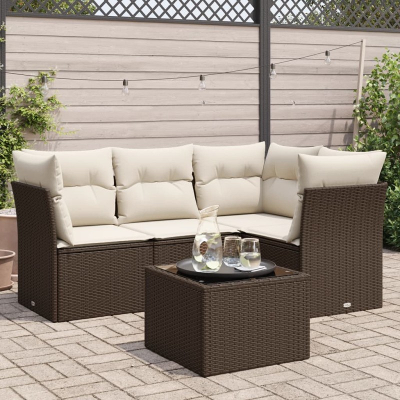 vidaXL 5-tlg. Garten-Sofagarnitur mit Kissen Braun Poly Rattan vidaXL 5-tlg. Garten-Sofagarnitur mit Kissen Braun Poly Rattan