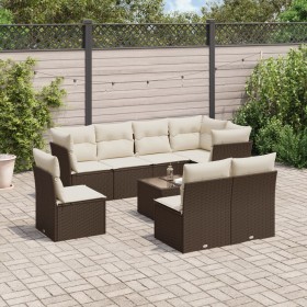 vidaXL 9-tlg. Garten-Sofagarnitur mit Kissen Braun Poly Rattan