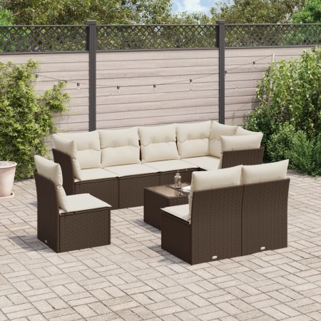 vidaXL 9-tlg. Garten-Sofagarnitur mit Kissen Braun Poly Rattan