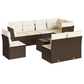 vidaXL 9-tlg. Garten-Sofagarnitur mit Kissen Braun Poly Rattan