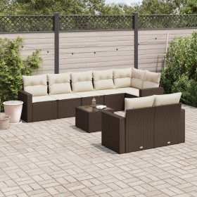 vidaXL 9-tlg. Garten-Sofagarnitur mit Kissen Braun Poly Rattan
