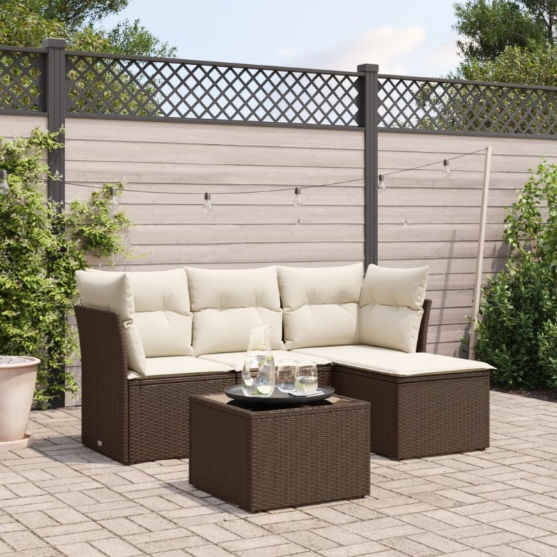 vidaXL 5-tlg. Garten-Sofagarnitur mit Kissen Braun Poly Rattan vidaXL 5-tlg. Garten-Sofagarnitur mit Kissen Braun Poly Rattan