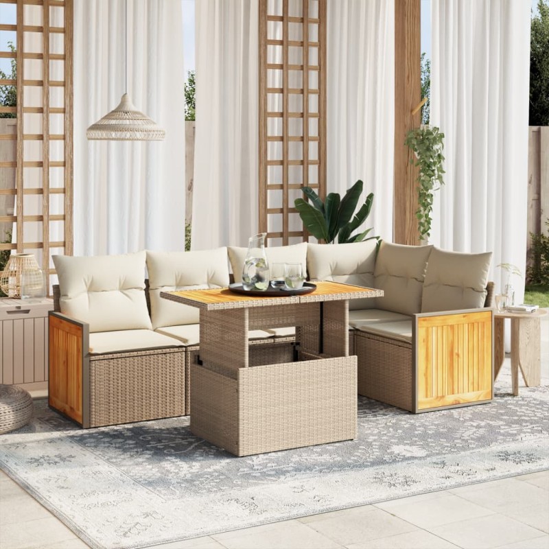 vidaXL 6-tlg. Garten-Sofagarnitur mit Kissen Beige Poly Rattan vidaXL 6-tlg. Garten-Sofagarnitur mit Kissen Beige Poly Rattan