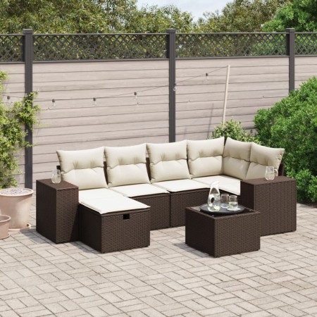 vidaXL 7-tlg. Garten-Sofagarnitur mit Kissen Braun Poly Rattan