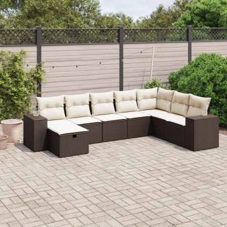 vidaXL 8-tlg. Garten-Sofagarnitur mit Kissen Braun Poly Rattan
