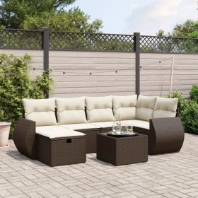 vidaXL 7-tlg. Garten-Sofagarnitur mit Kissen Braun Poly Rattan