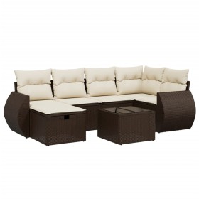 vidaXL 7-tlg. Garten-Sofagarnitur mit Kissen Braun Poly Rattan