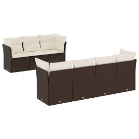 vidaXL 8-tlg. Garten-Sofagarnitur mit Kissen Braun Poly Rattan