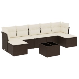vidaXL 8-tlg. Garten-Sofagarnitur mit Kissen Braun Poly Rattan
