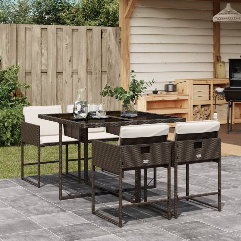 vidaXL 5-tlg. Garten-Essgruppe mit Kissen Braun Poly Rattan vidaXL 5-tlg. Garten-Essgruppe mit Kissen Braun Poly Rattan