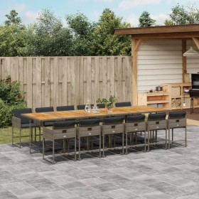 vidaXL 13-tlg. Garten-Essgruppe mit Kissen Grau Poly Rattan