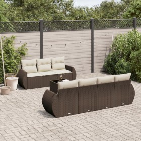 vidaXL 8-tlg. Garten-Sofagarnitur mit Kissen Braun Poly Rattan