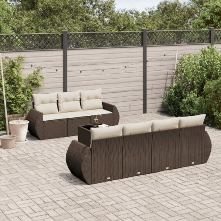 vidaXL 8-tlg. Garten-Sofagarnitur mit Kissen Braun Poly Rattan