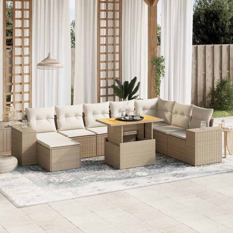 vidaXL 9-tlg. Garten-Sofagarnitur mit Kissen Beige Poly Rattan vidaXL 9-tlg. Garten-Sofagarnitur mit Kissen Beige Poly Rattan