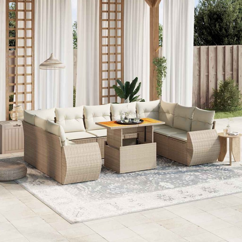 vidaXL 10-tlg. Garten-Sofagarnitur mit Kissen Beige Poly Rattan vidaXL 10-tlg. Garten-Sofagarnitur mit Kissen Beige Poly Rattan