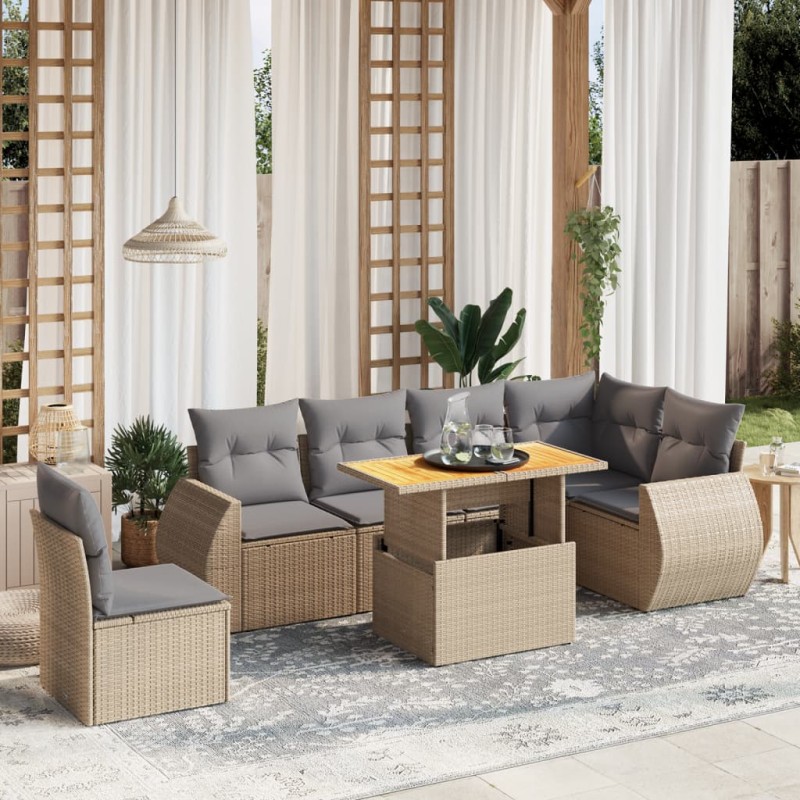 vidaXL 7-tlg. Garten-Sofagarnitur mit Kissen Beige Poly Rattan vidaXL 7-tlg. Garten-Sofagarnitur mit Kissen Beige Poly Rattan