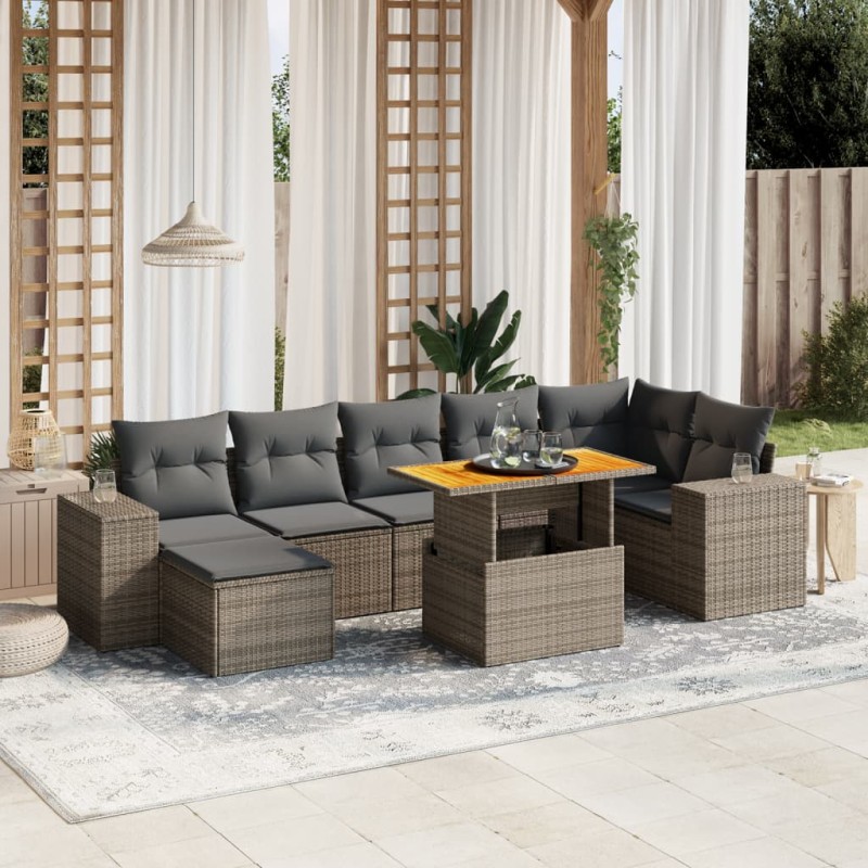 vidaXL 8-tlg. Garten-Sofagarnitur mit Kissen Grau Poly Rattan vidaXL 8-tlg. Garten-Sofagarnitur mit Kissen Grau Poly Rattan
