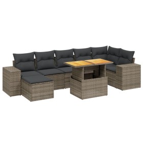 vidaXL 8-tlg. Garten-Sofagarnitur mit Kissen Grau Poly Rattan