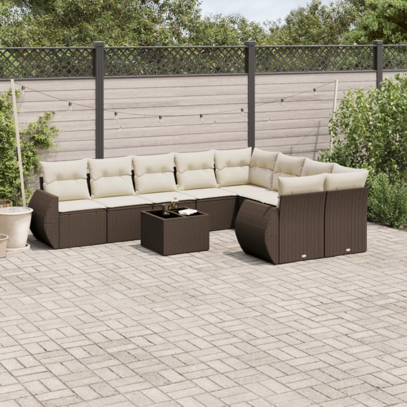 vidaXL 10-tlg. Garten-Sofagarnitur mit Kissen Braun Poly Rattan vidaXL 10-tlg. Garten-Sofagarnitur mit Kissen Braun Poly Rattan