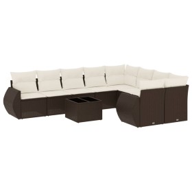vidaXL 10-tlg. Garten-Sofagarnitur mit Kissen Braun Poly Rattan