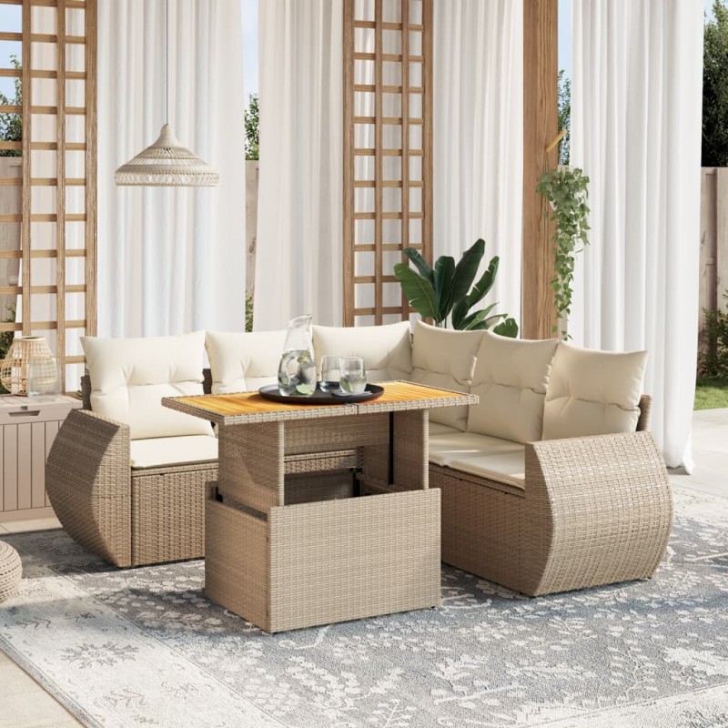 vidaXL 6-tlg. Garten-Sofagarnitur mit Kissen Beige Poly Rattan vidaXL 6-tlg. Garten-Sofagarnitur mit Kissen Beige Poly Rattan