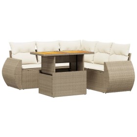 vidaXL 6-tlg. Garten-Sofagarnitur mit Kissen Beige Poly Rattan