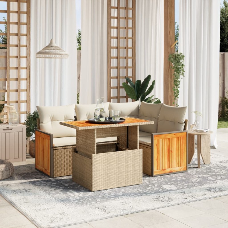 vidaXL 5-tlg. Garten-Sofagarnitur mit Kissen Beige Poly Rattan vidaXL 5-tlg. Garten-Sofagarnitur mit Kissen Beige Poly Rattan