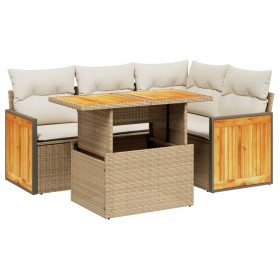 vidaXL 5-tlg. Garten-Sofagarnitur mit Kissen Beige Poly Rattan