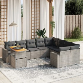 vidaXL 10-tlg. Garten-Sofagarnitur mit Kissen Grau Poly Rattan