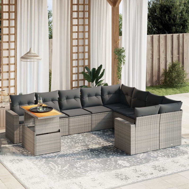 vidaXL 10-tlg. Garten-Sofagarnitur mit Kissen Grau Poly Rattan vidaXL 10-tlg. Garten-Sofagarnitur mit Kissen Grau Poly Rattan