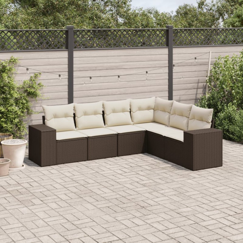 vidaXL 6-tlg. Garten-Sofagarnitur mit Kissen Braun Poly Rattan vidaXL 6-tlg. Garten-Sofagarnitur mit Kissen Braun Poly Rattan