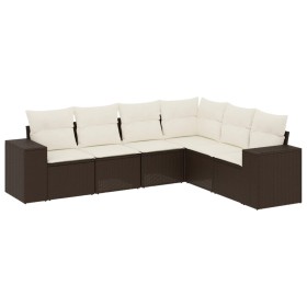 vidaXL 6-tlg. Garten-Sofagarnitur mit Kissen Braun Poly Rattan
