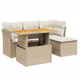 vidaXL 6-tlg. Garten-Sofagarnitur mit Kissen Beige Poly Rattan