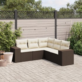 vidaXL 5-tlg. Garten-Sofagarnitur mit Kissen Braun Poly Rattan