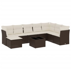 vidaXL 9-tlg. Garten-Sofagarnitur mit Kissen Braun Poly Rattan