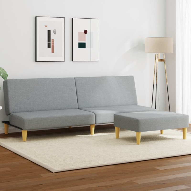 vidaXL Schlafsofa 2-Sitzer mit Fußhocker Hellgrau Stoff vidaXL Schlafsofa 2-Sitzer mit Fußhocker Hellgrau Stoff