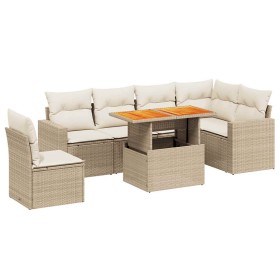 vidaXL 7-tlg. Garten-Sofagarnitur mit Kissen Beige Poly Rattan