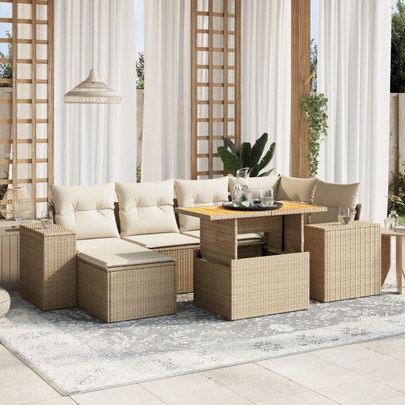 vidaXL 7-tlg. Garten-Sofagarnitur mit Kissen Beige Poly Rattan vidaXL 7-tlg. Garten-Sofagarnitur mit Kissen Beige Poly Rattan