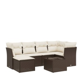 vidaXL 7-tlg. Garten-Sofagarnitur mit Kissen Braun Poly Rattan